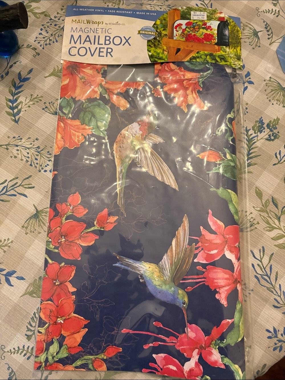 Studio M Hummingbird Floral Mailbox Cover in Navy and Oranges